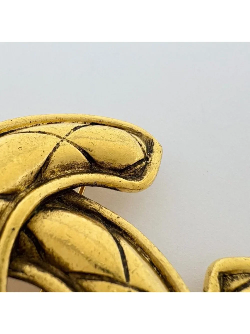 Chanel CC Logo Brooch Quilted Gold Plated
